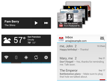 Example app widgets in Android 4.0