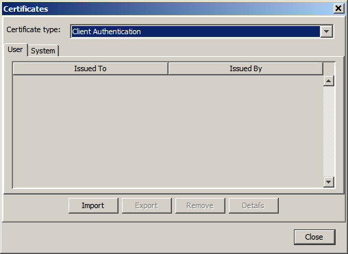 Certificates dialog