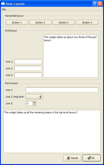 Screenshot of the Basic Layouts example