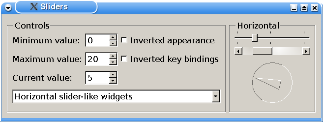 Screenshot of the Sliders example